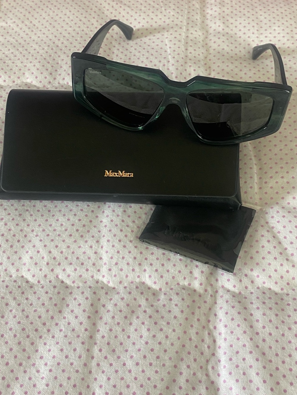 NIB Max Mara Glimpse6 Emerald Green Rectangular Designer Sunglasses w/ Case